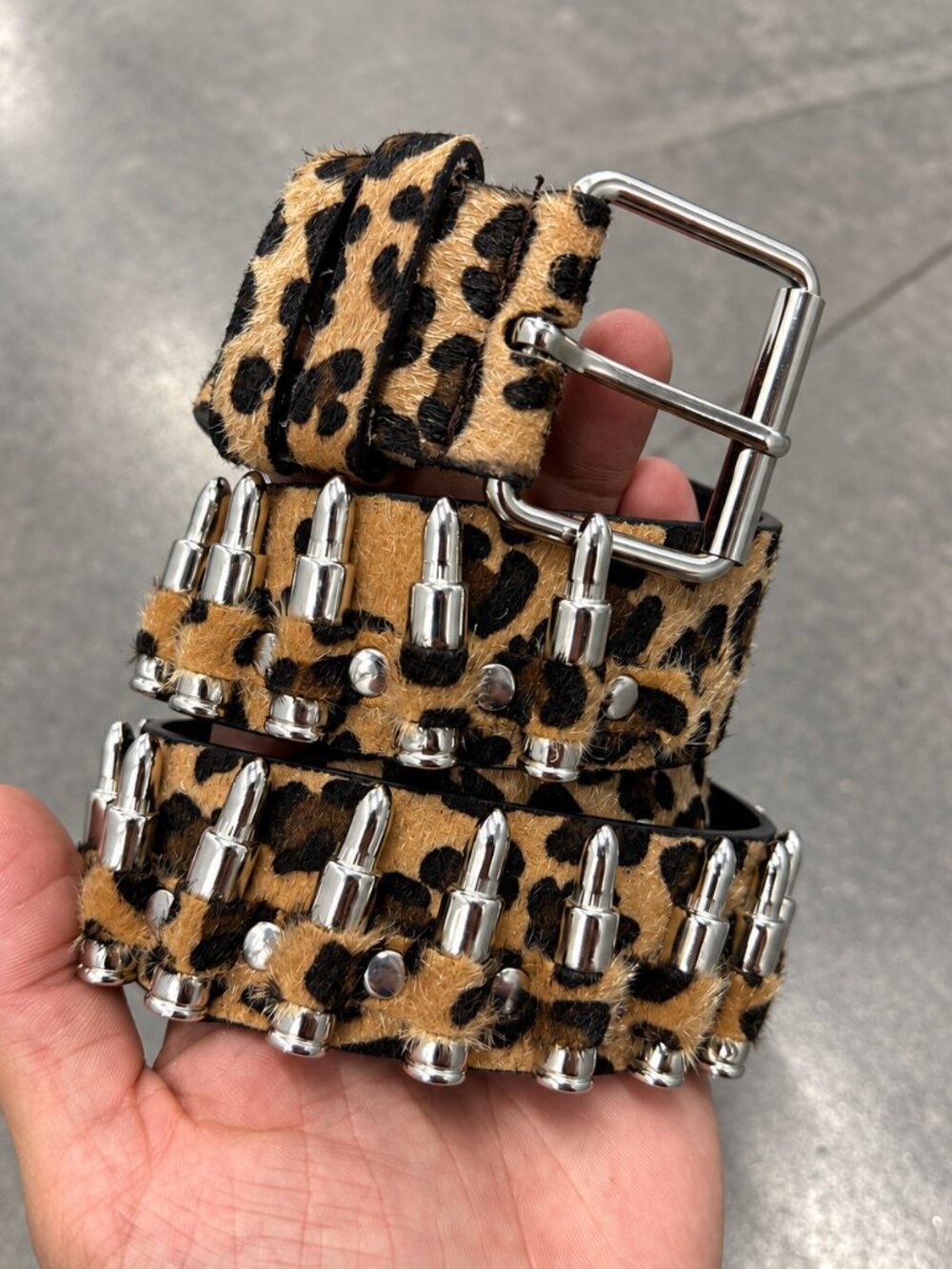 Y2K Leopard Print Bullet Studded Metal Buckle Belt